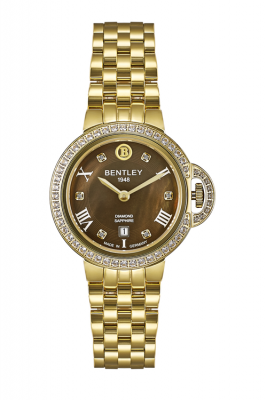 Product SKU: 1818-102LKDI-SCase Material: Gold tone stainless steel,Case with  52pcs white sapphireCase Size: 32.0mm X 32.0mmDial Size: Ø 23.5mmDial Color: Brown MOP dial with 6pcs diamondCrystal: Sapphire crystal glassCrown: 5.5mmMovement: GN15