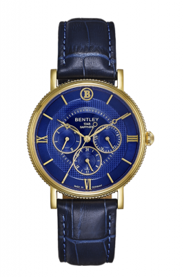 Product SKU: 1865-20MKNNDescription: Gold tone caseCase Size: 40.0mm X 46.5mmDial Size: Ø 34.5 mmDial Color: Blue dial / Day / Date / 24 HoursBracelet:  Blue calfskin leather strapCrystal: Sapphire crystal glassCrown: 5.0mmMovement: VX3J