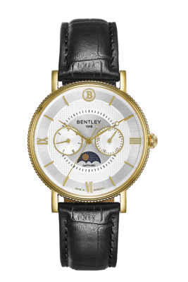 Product SKU: 1865-30MKWBDescription: Gold tone caseCase Size: 40.0mm X 46.5mmDial Size: Ø 34.5 mmDial Color: Black dial / Day / Date / 24 HoursBracelet:  Black calfskin leather strapCrystal: Sapphire crystal glassCrown: 5.0mmMovement: VX3HA