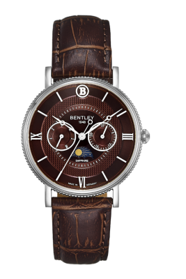 Product SKU: 1865-30MWDDDescription: Stainless steel caseCase Size: 40.0mm X 46.5mmDial Size: Ø 34.5 mmDial Color: Brown dial / Day / Date / Moon-phaseBracelet:  Brown calfskin leather strapCrystal: Sapphire crystal glassCrown: 5.0mmMovement: VX3HA