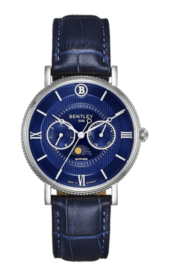 Product SKU: 1865-30MWNNDescription: Stainless steel caseCase Size: 40.0mm X 46.5mmDial Size: Ø 34.5 mmDial Color: Blue dial / Day / Date / Moon-phaseBracelet:  Blue calfskin leather strapCrystal: Sapphire crystal glassCrown: 5.0mmMovement: VX3HA