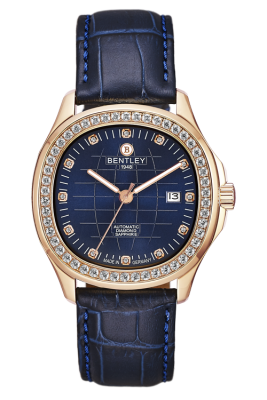 Product SKU: 1869-252MRNNDescription: Rose gold tone case,Case with 50pcs white sapphireCase Size: 42.0mm X 47.0mmDial Size: Ø 30.6mmDial Color: Blue dial with 12pcs diamond Bracelet:  Blue calfskin leather strapCrystal: Sapphire crystal glassCrown: 6.0mmMovement: SL1701-0005/Automatic