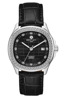 Product SKU: 1869-252MWBBDescription: Stainless steel case,Case with 50pcs white sapphireCase Size: 42.0mm X 47.0mmDial Size: Ø 30.6mmDial Color: Black dial with 12pcs diamond Bracelet:  Black calfskin leather strapCrystal: Sapphire crystal glassCrown: 6.0mmMovement: SL1701-0005/Automatic