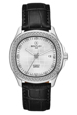 Product SKU: 1869-252MWWBDescription: Stainless steel case,Case with 50pcs white sapphireCase Size: 42.0mm X 47.0mmDial Size:  Ø 30.6mmDial Color: White dial with 12pcs diamondBracelet:  Black calfskin leather strapCrystal: Sapphire crystal glassCrown:  6.0mmMovement: SL1701-0005/Automatic