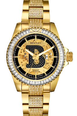 Product SKU: 1822-252KBI-SCase Material: Gold tone stainless steel,Case with 1pcs diamond & 54pcs white sapphireCase Size: 42.0mm X 49.8mmDial Size: Ø 31.0 mmDial Color: Black dial with 12pcs diamondBracelet:  Band with 140pcs white sapphireCrystal: Sapphire crystal glassCrown: 7.0mmMovement: 8N24D21 / Automatic