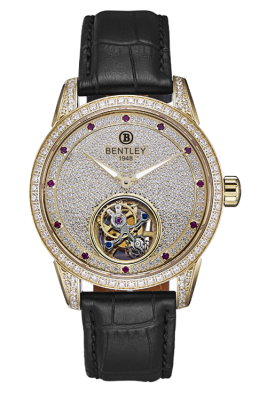 Product SKU: 803-481441Case Material: Gold tone stainless steel case,Case with 226pcs white sapphireCase Size: 43.0mm X 52.0mmDial Size: Ø 36.4 mmDial Color: Gold dial with 12pcs ruby & 410pcs CZBracelet:  Black genutine leather strapCrystal: Sapphire crystal glassCrown: 7.0mmMovement: SL5003B2 / Automatic