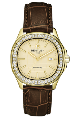 Product SKU: BL1869-101MKKDCase Material: Gold tone case,Case with 48pcs white sapphireCase Size: 40.0mm X 44.5mmDial Size: Ø 28.7mmDial Color: Gold dial Bracelet:  Brown calfskin leather strapCrystal: Sapphire crystal glassCrown: 5.5mmMovement: GM10