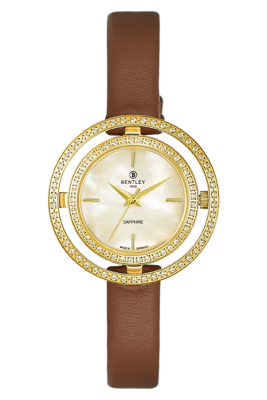 Product SKU: 1868-201LKKDDescription: Gold tone caseCase Material: Case with  95 pcs white sapphireCase Size: 32.0mm X 32.0mmDial Size: Ø 19.5mmDial Color: Gold MOP dial Bracelet:  Brown calfskin leather strapCrystal: Sapphire crystal glassCrown: 3.5mmMovement: VJ21