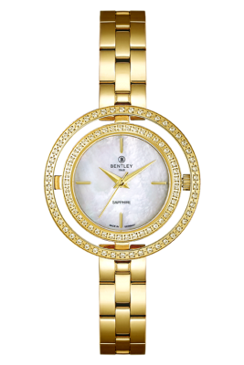 Product SKU: 1868-201LKWIDescription: Gold tone stainless steelCase Material: Case with  95 pcs white sapphireCase Size: 32.0mm X 32.0mmDial Size: Ø 19.5mmDial Color: White MOP dial Crystal: Sapphire crystal glassCrown: 3.5mmMovement: VJ21