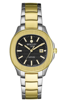 Product SKU: BL1869-10LTBIDescription: Gold two tone stainless steelCase Size: 36.0mm X 40.4mmDial Size: Ø 24.7mmDial Color: Black dial Crystal: Sapphire crystal glassCrown: Ø 4.5mmMovement: GN12