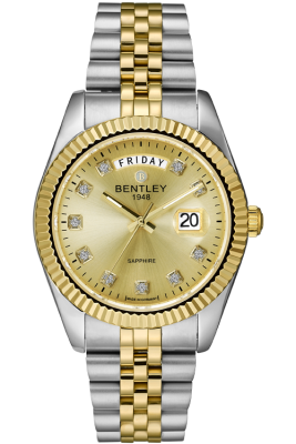 Product SKU: BL2333-10MTKI-KCase Material: Gold two tone stainless steelCase Size: 41.0mm X 49.0mmDial Size: Ø 31.0mmDial Color: Gold dial with 10pcs white sapphireCrystal: Sapphire crystal glassCrown: Ø 6.0mmMovement: VJ55