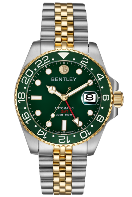 Product SKU: BL2335-15MTGIDescription: Green ceramic bezelCase Material: Gold two tone stainless steelCase Size: 40.3mm X 47.5mmDial Size: Ø 30.0mmDial Color: Green dialCrystal: Sapphire crystal glassCrown: Ø 7.0mmMovement: NH34 / AUTOMATIC