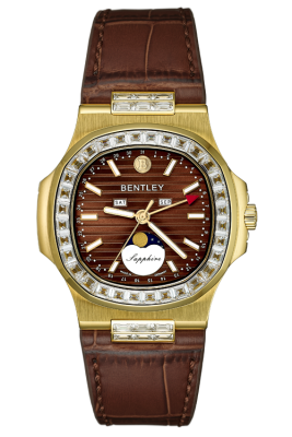 Product SKU: BL2340-20MKDD-SDescription: Gold tone caseCase Material: Case with 48pcs white zirconCase Size: 41.0mm X 46.5mmDial Size: Ø 32.0mmDial Color: Brown dialBracelet:  Brown calfskin leather strapCrystal: Sapphire crystal glassCrown: Ø 6.0mmMovement: 6P80 / Moonphase