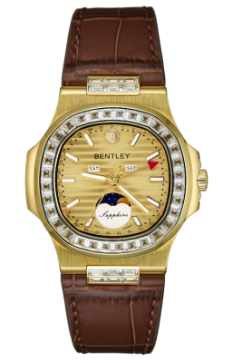 Product SKU: BL2340-20MKKD-SDescription: Gold tone caseCase Material: Case with 48pcs white zirconCase Size: 41.0mm X 46.5mmDial Size: Ø 32.0mmDial Color: Gold dialBracelet:  Brown calfskin leather strapCrystal: Sapphire crystal glassCrown: Ø 6.0mmMovement: 6P80 / Moonphase