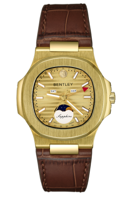 Product SKU: BL2340-20MKKDCase Material: Gold tone caseCase Size: 41.0mm X 46.5mmDial Size: Ø 32.0mmDial Color: Gold dialBracelet:  Brown calfskin leather strapCrystal: Sapphire crystal glassCrown: Ø 6.0mmMovement: 6P80 / Moonphase