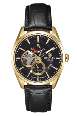 Product SKU: BL2431-15MKBBDescription: Gold tone caseCase Size: 41.0mm X 47.5mmDial Size: Ø 35.0mmDial Color: Black dialBracelet:  Black calfskin leather strapCrystal: Sapphire crystal glassCrown: 6.5mmMovement: YN84A / Automatic