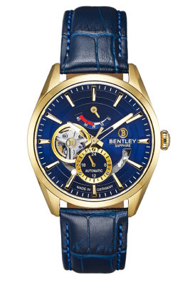 Product SKU: BL2431-15MKNNDescription: Gold tone caseCase Size: 41.0mm X 47.5mmDial Size: Ø 35.0mmDial Color: Blue dialBracelet:  Blue calfskin leather strapCrystal: Sapphire crystal glassCrown: 6.5mmMovement: YN84A / Automatic